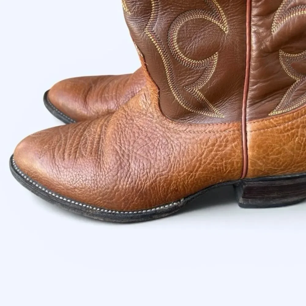 Nocona Cowboy Boots Men’s 9.5D Brown Leather Western Made in USA Classic Vintage